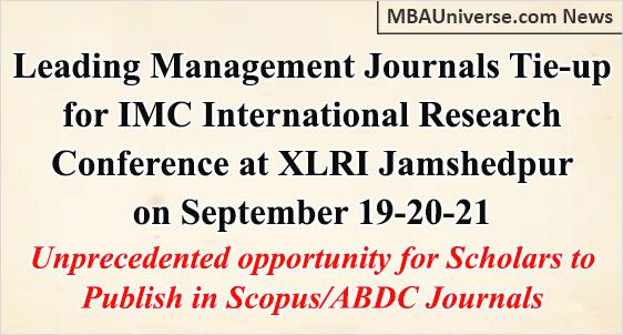 Leading Management Journals Tie-up for IMC International Research Conference, to be held at XLRI Jamshedpur on September 19