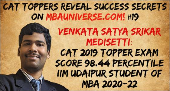 How an Animation & VFX Lover with B.Tech Venkata Satya Srikar Medisetti from Tuni Cracked CAT with 98.44%ile and got into IIM Udaipur for MBA