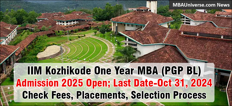 IIM Kozhikode One Year MBA PGP-BL Admissions 2025 Open; Check Latest Placements, Batch Profile, Placements; Last Date- October 31, 2024