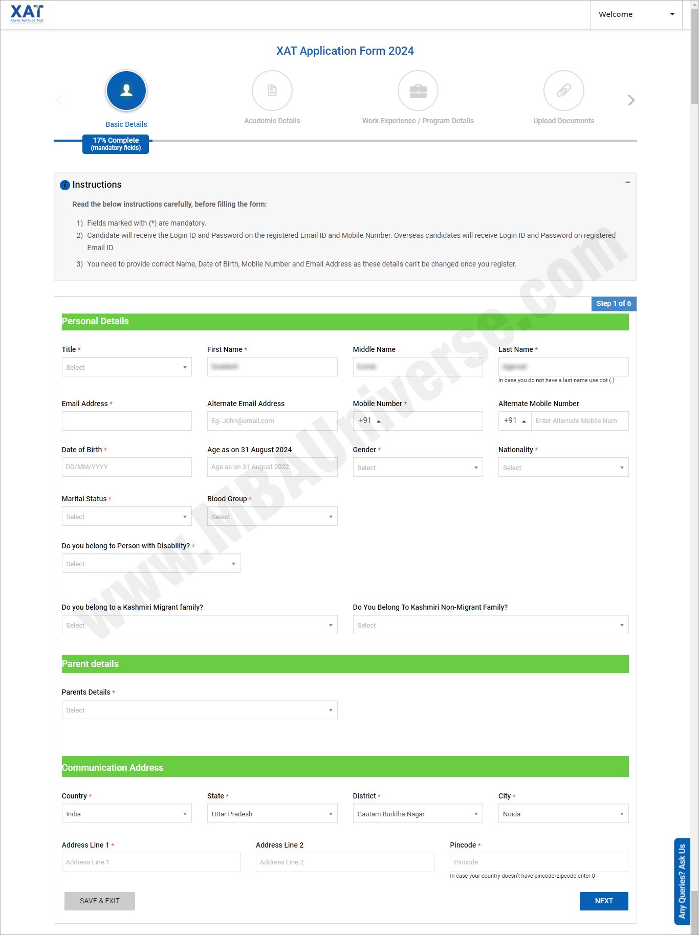 xat registration academics