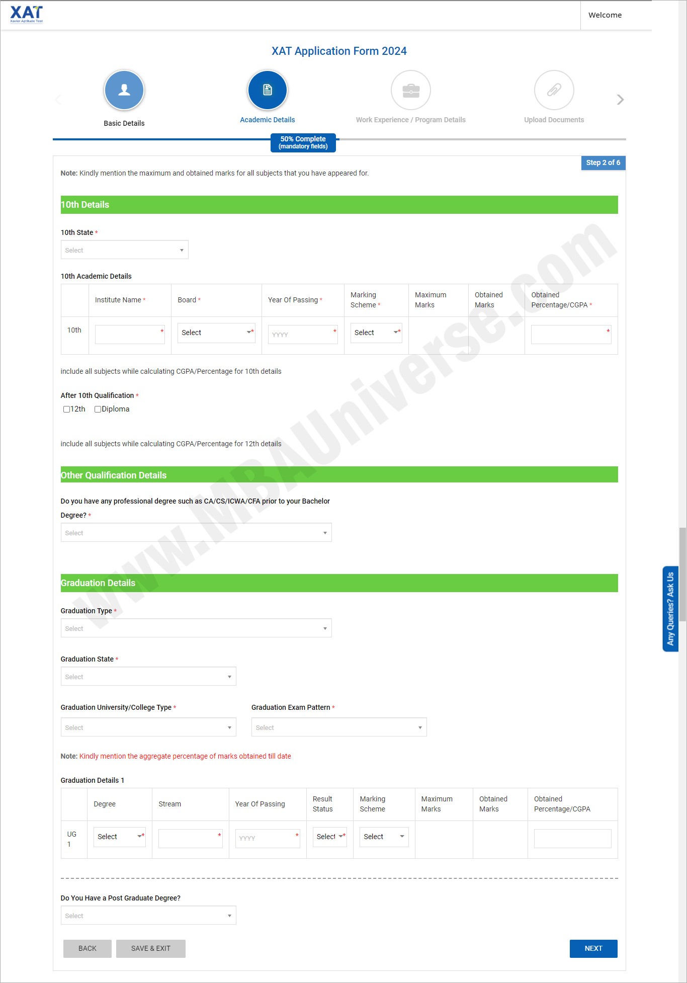 xat registration payment