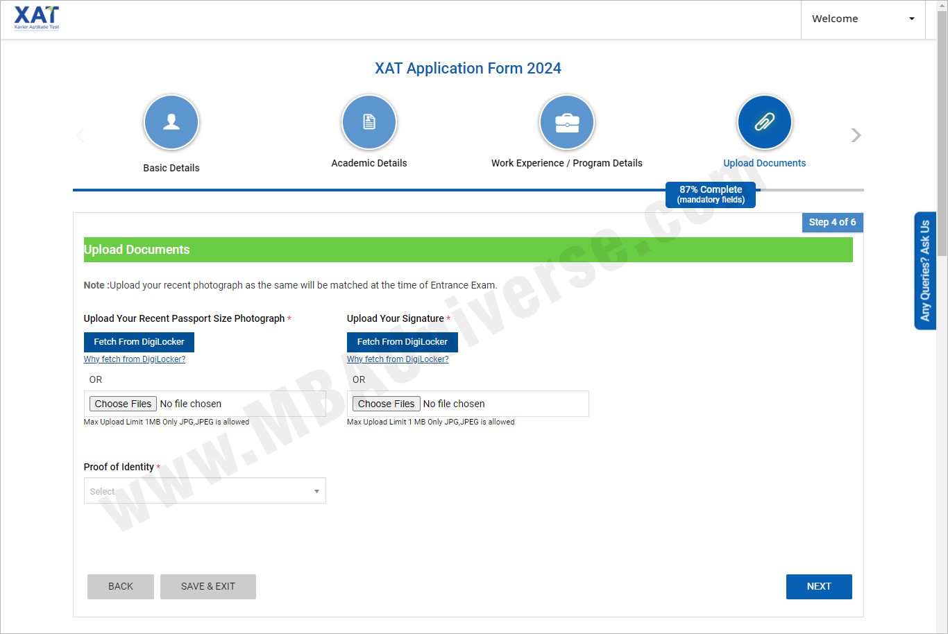 xat registration work experience